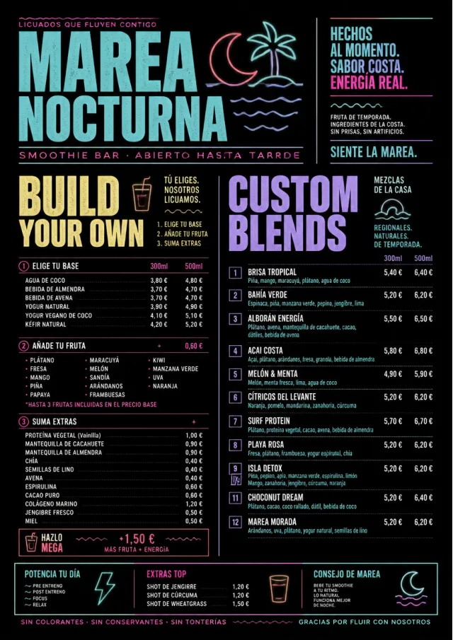 Neon Night Pour smoothie-menu menu template preview