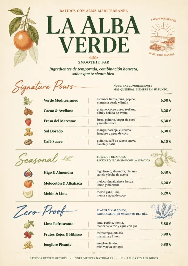 Boutique Pour Card smoothie-menu menu template preview