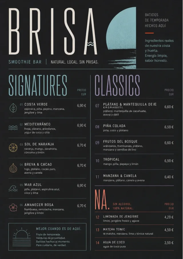 Mono Bar Minimal smoothie-menu menu template preview