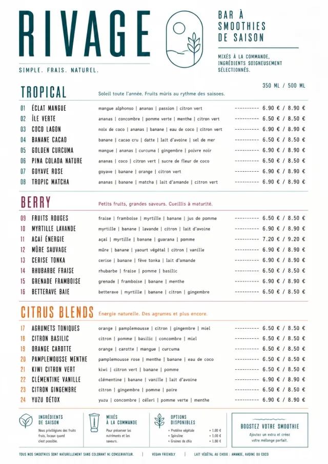 Modern Minimal Pour smoothie-menu menu template preview