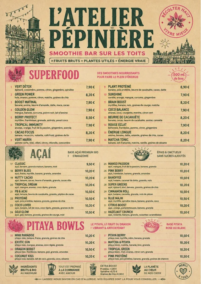 Heritage Taproom smoothie-menu menu template preview