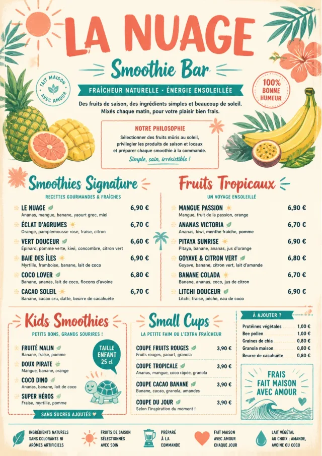 Tropical Refresh smoothie-menu menu template preview