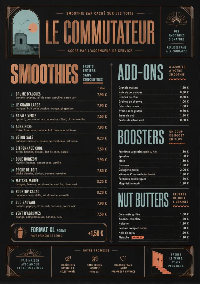 Speakeasy Spirits smoothie-menu menu template preview