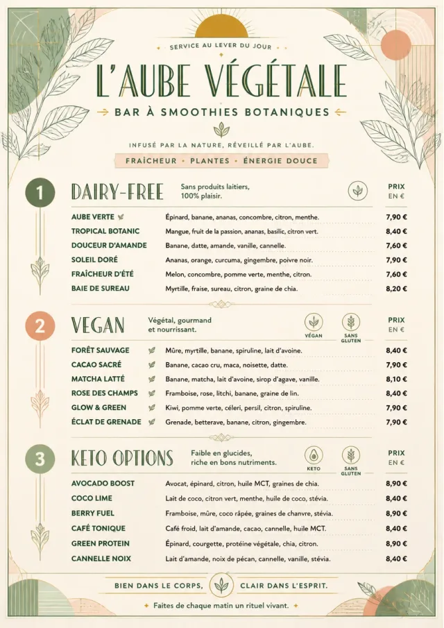 Botanical Infusion smoothie-menu menu template preview