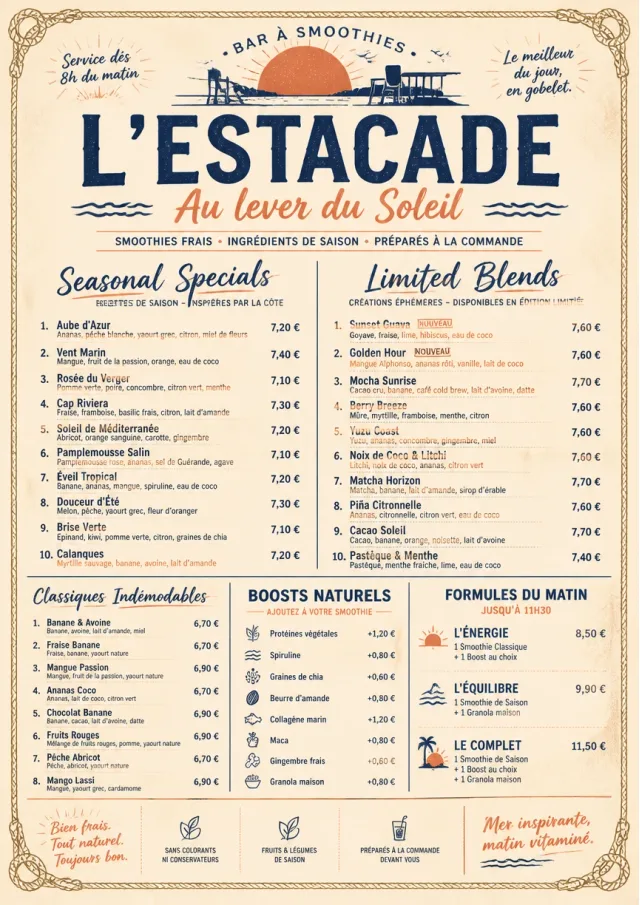 Coastal Sunset smoothie-menu menu template preview
