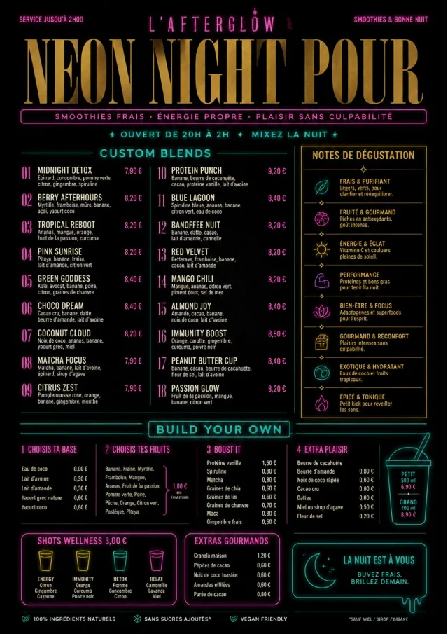 Neon Night Pour smoothie-menu menu template preview