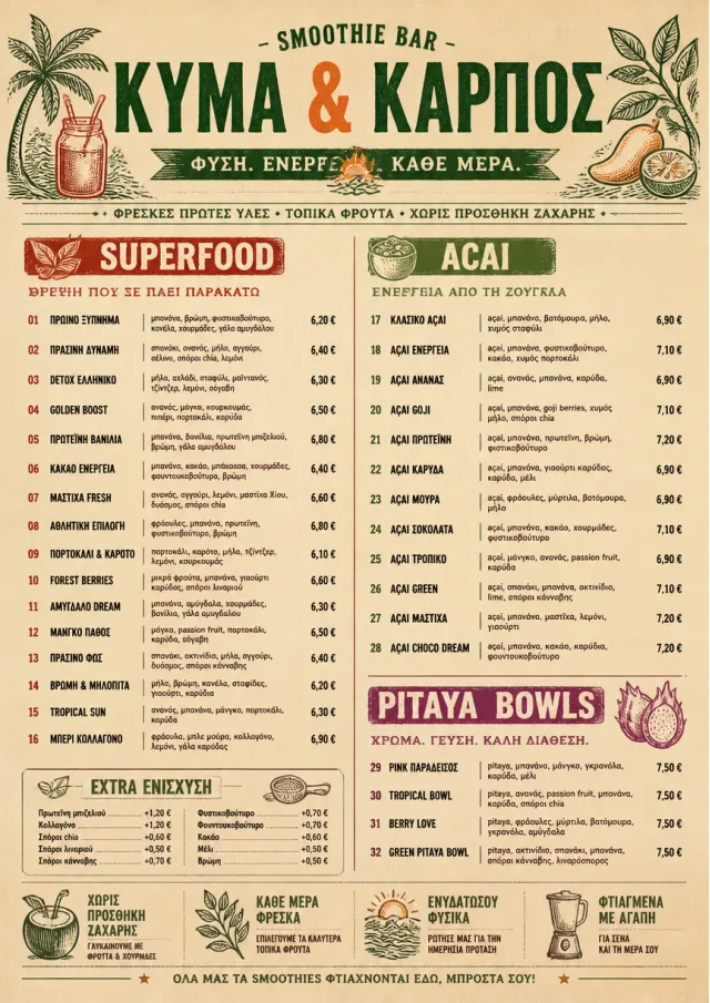 Heritage Taproom smoothie-menu menu template preview