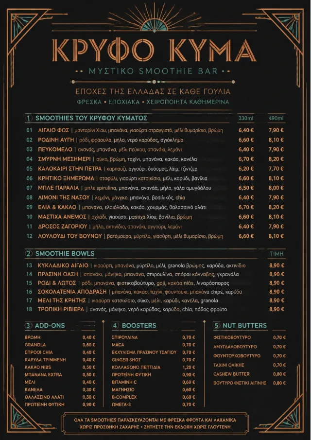 Speakeasy Spirits smoothie-menu menu template preview