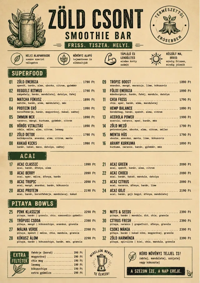 Heritage Taproom smoothie-menu menu template preview