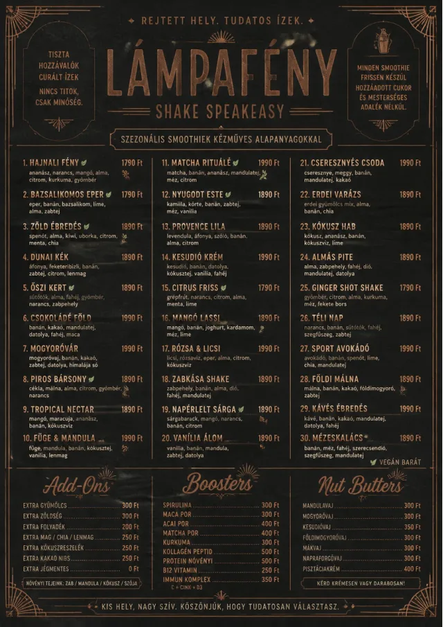 Speakeasy Spirits smoothie-menu menu template preview