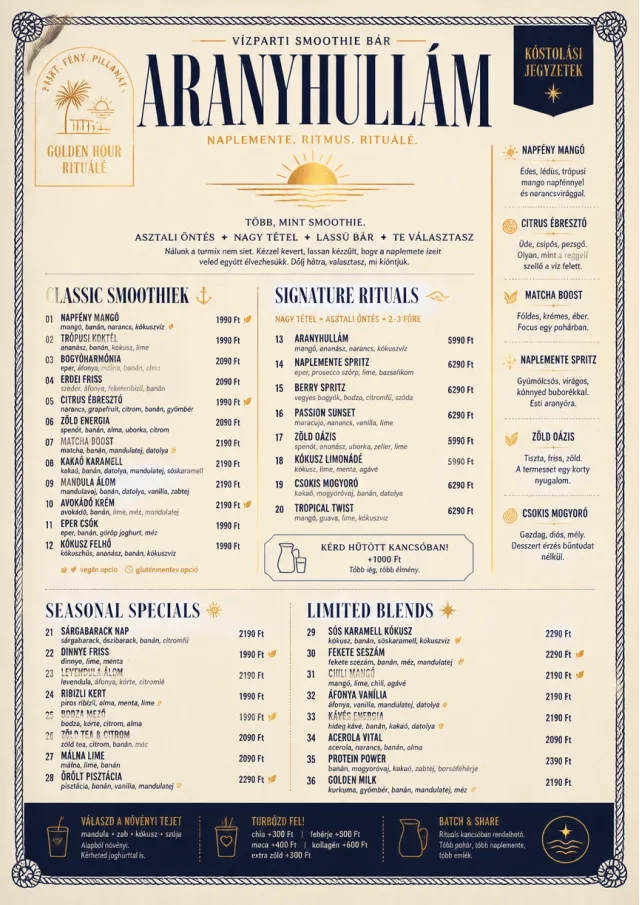 Coastal Sunset smoothie-menu menu template preview