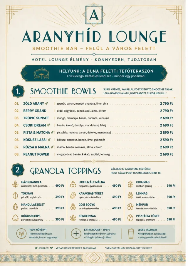 Luxury Hotel Lounge smoothie-menu menu template preview