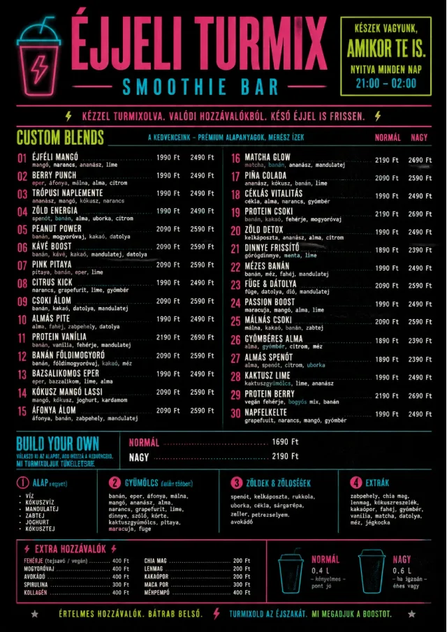 Neon Night Pour smoothie-menu menu template preview