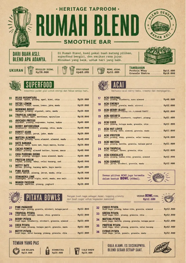 Heritage Taproom smoothie-menu menu template preview