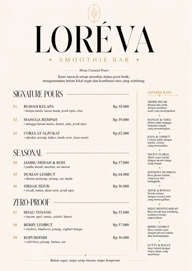 Boutique Pour Card smoothie-menu menu template preview