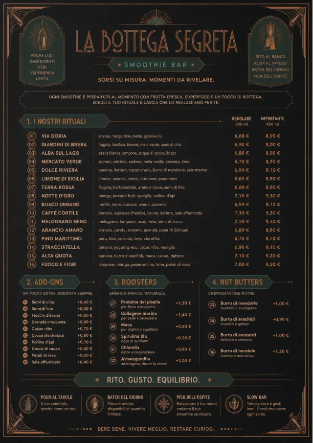Speakeasy Spirits smoothie-menu menu template preview