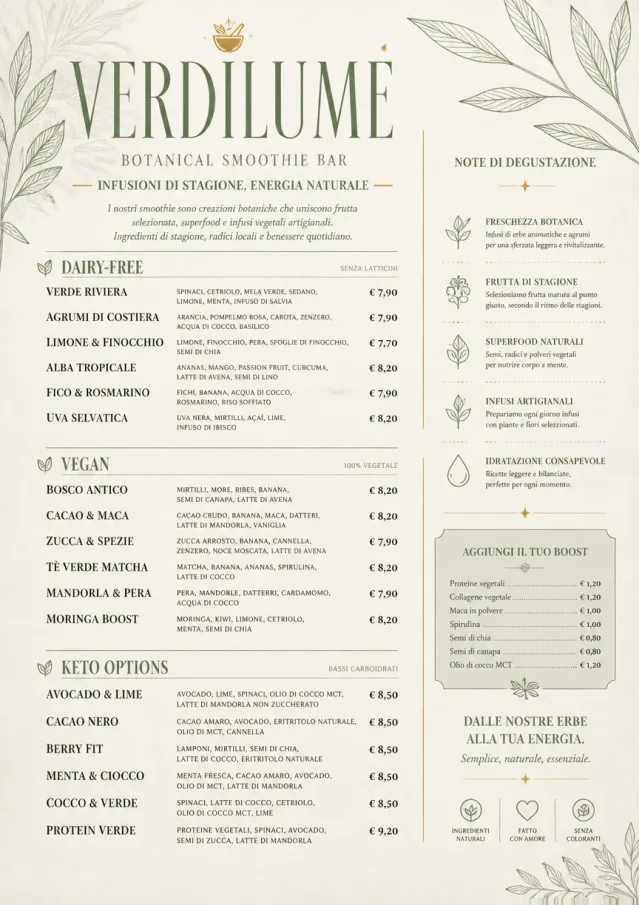 Botanical Infusion smoothie-menu menu template preview