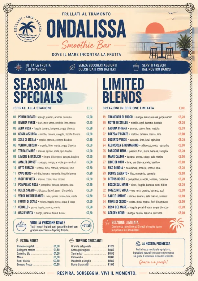 Coastal Sunset smoothie-menu menu template preview