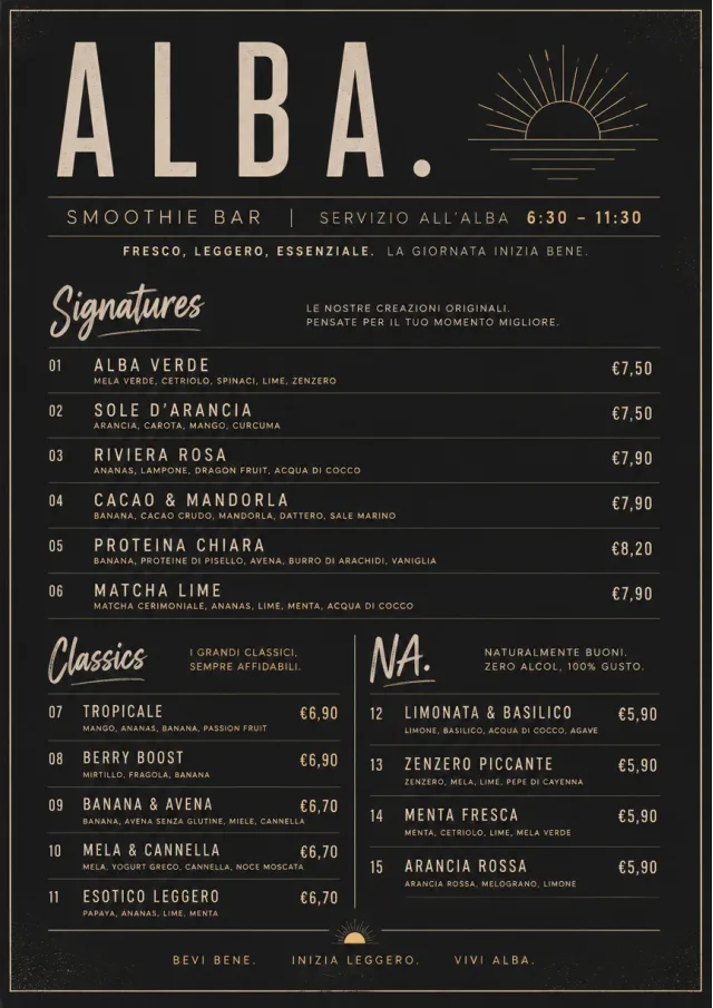 Mono Bar Minimal smoothie-menu menu template preview