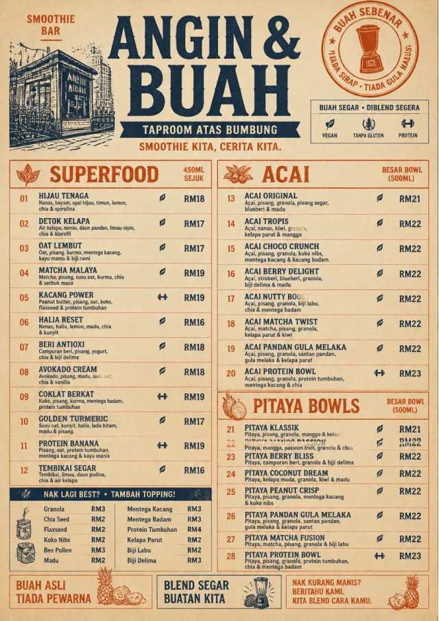 Heritage Taproom smoothie-menu menu template preview