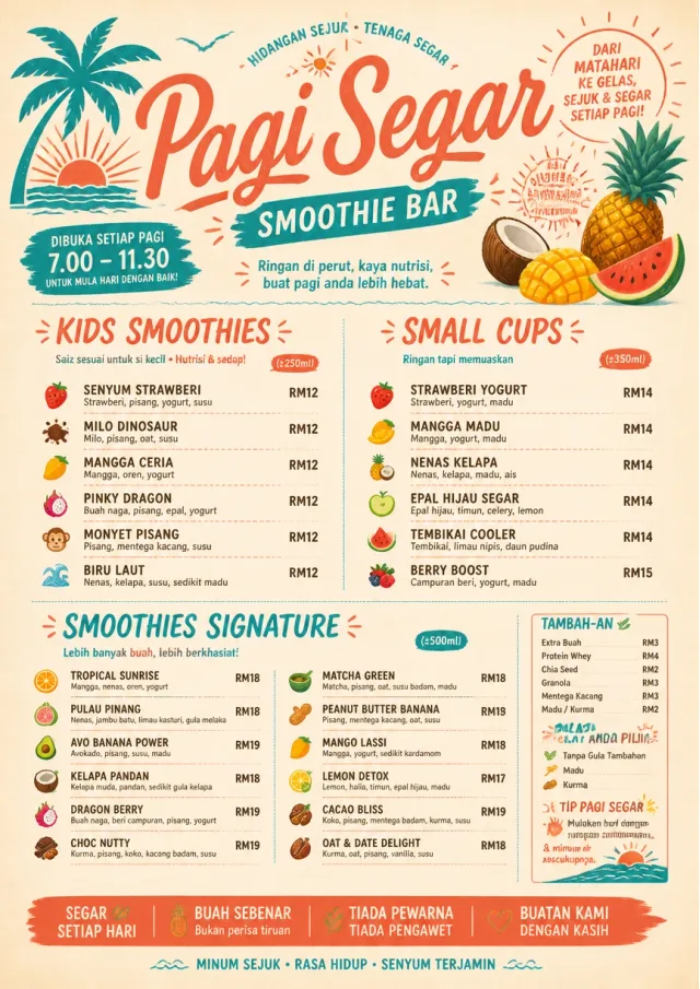 Tropical Refresh smoothie-menu menu template preview