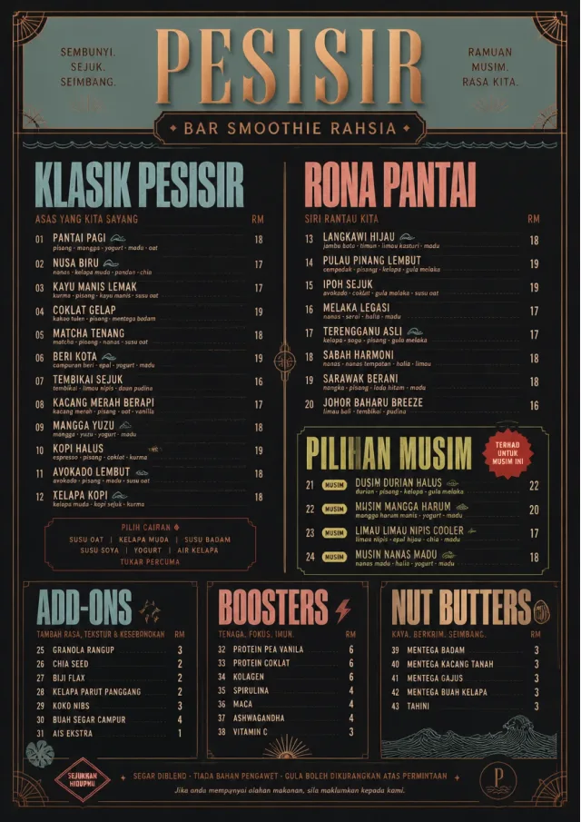 Speakeasy Spirits smoothie-menu menu template preview