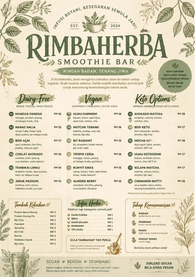 Botanical Infusion smoothie-menu menu template preview