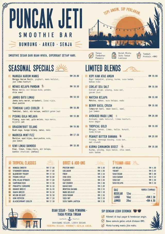 Coastal Sunset smoothie-menu menu template preview