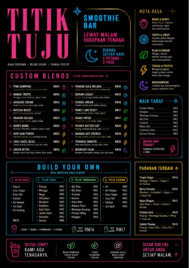 Neon Night Pour smoothie-menu menu template preview