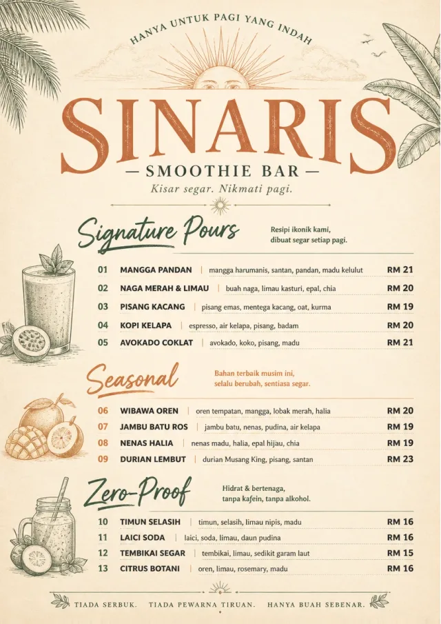 Boutique Pour Card smoothie-menu menu template preview