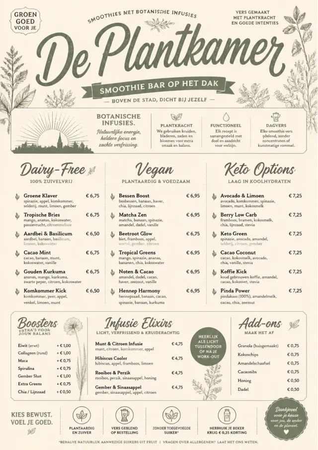Botanical Infusion smoothie-menu menu template preview