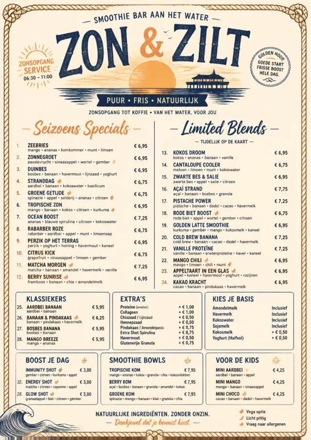 Coastal Sunset smoothie-menu menu template preview