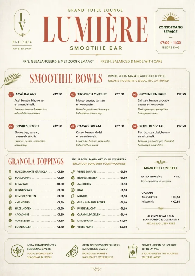 Luxury Hotel Lounge smoothie-menu menu template preview