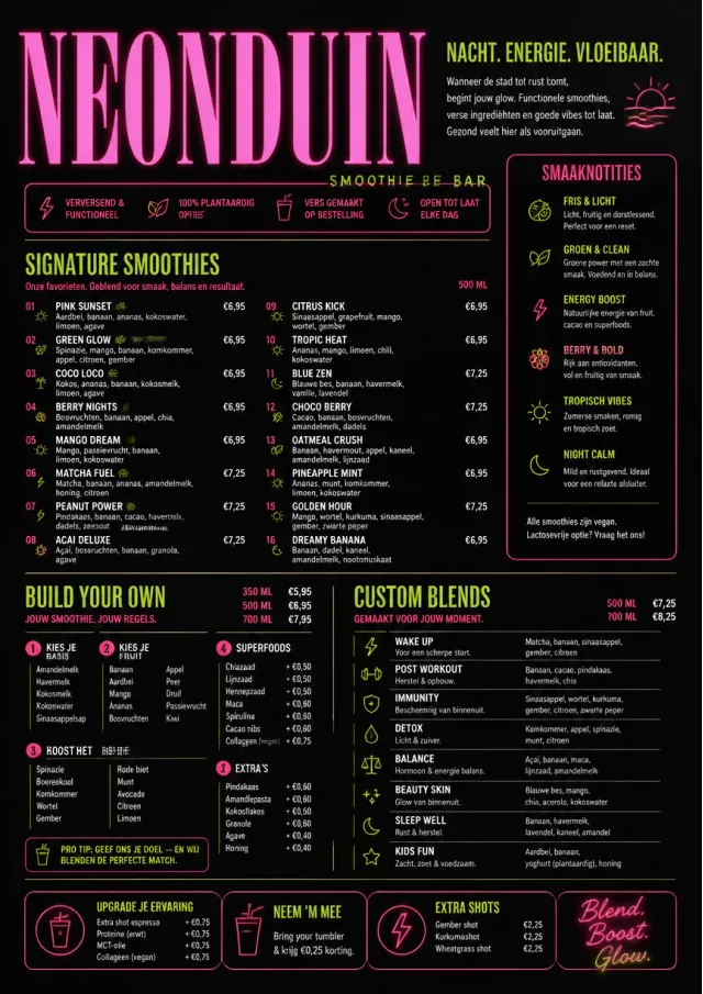 Neon Night Pour smoothie-menu menu template preview