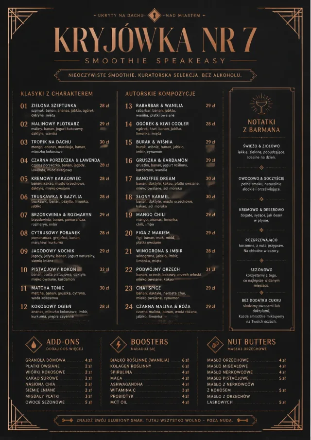 Speakeasy Spirits smoothie-menu menu template preview