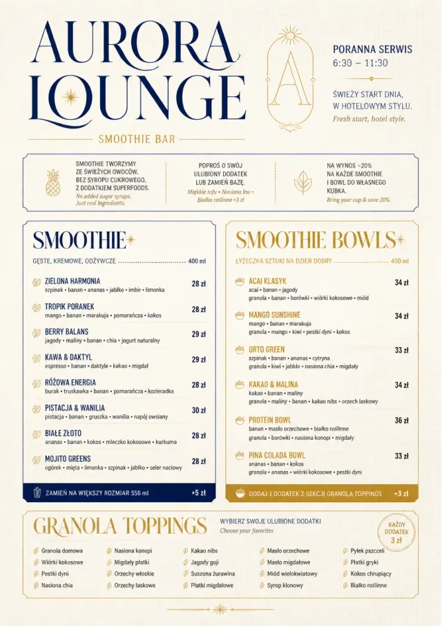 Luxury Hotel Lounge smoothie-menu menu template preview