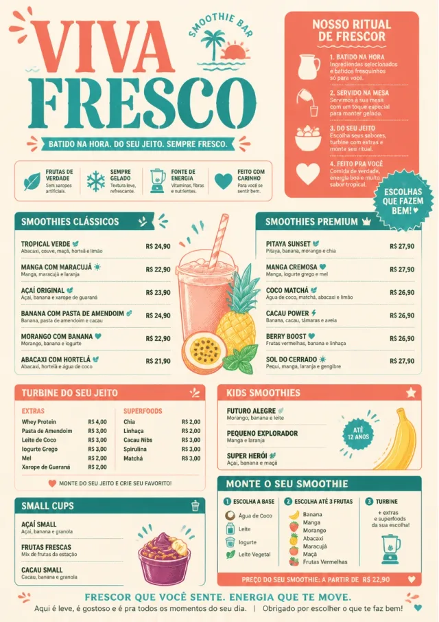 Tropical Refresh smoothie-menu menu template preview