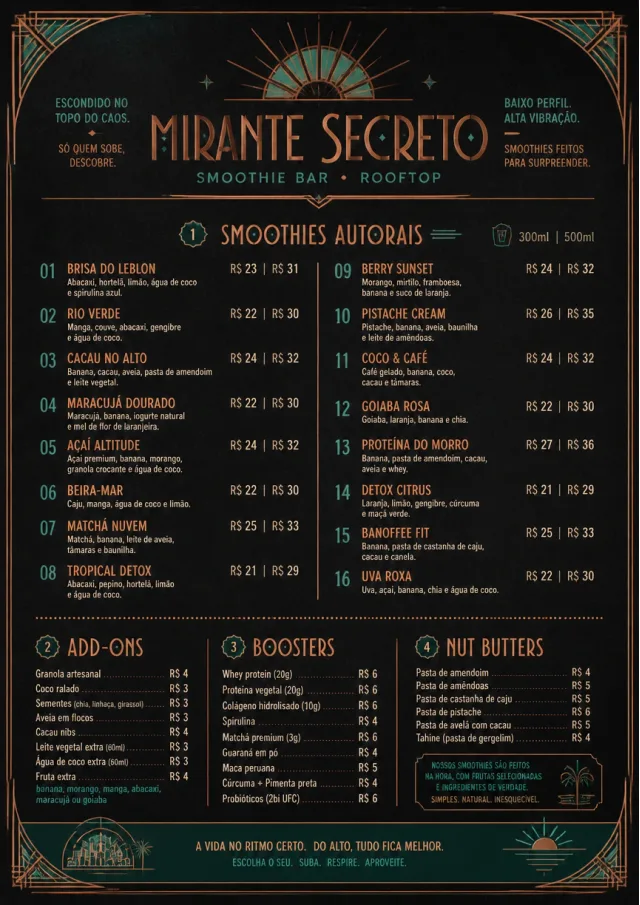 Speakeasy Spirits smoothie-menu menu template preview