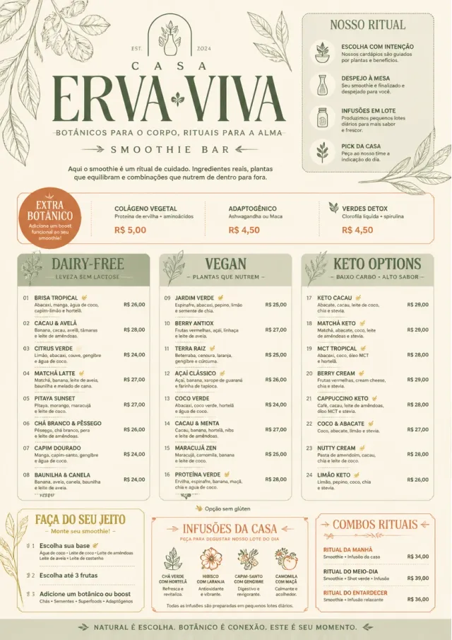 Botanical Infusion smoothie-menu menu template preview