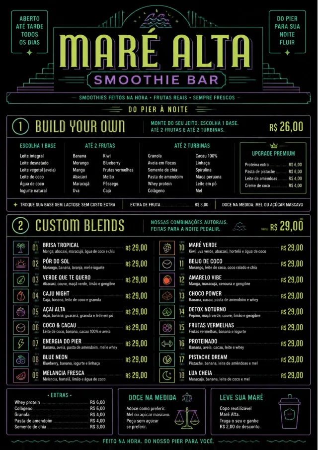 Neon Night Pour smoothie-menu menu template preview