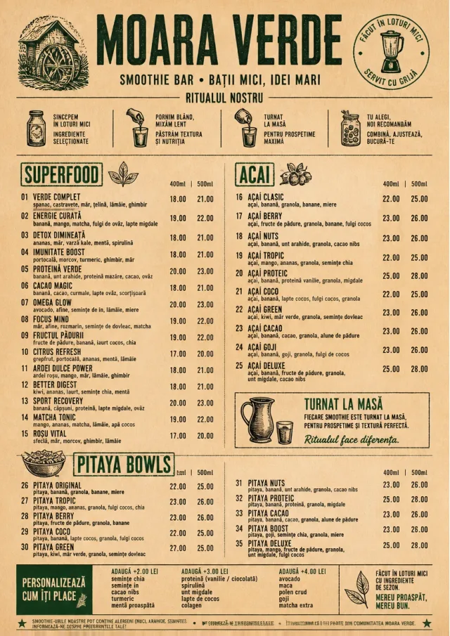 Heritage Taproom smoothie-menu menu template preview