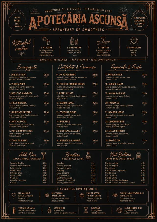 Speakeasy Spirits smoothie-menu menu template preview