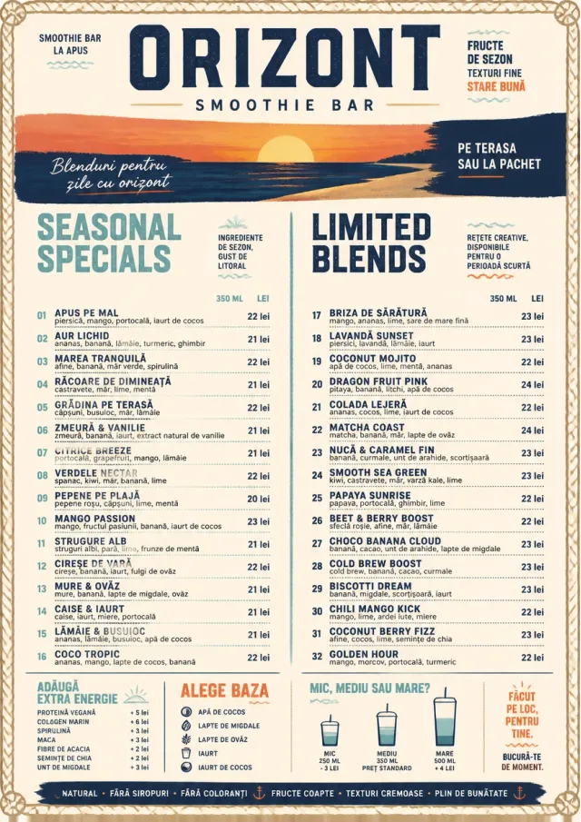 Coastal Sunset smoothie-menu menu template preview