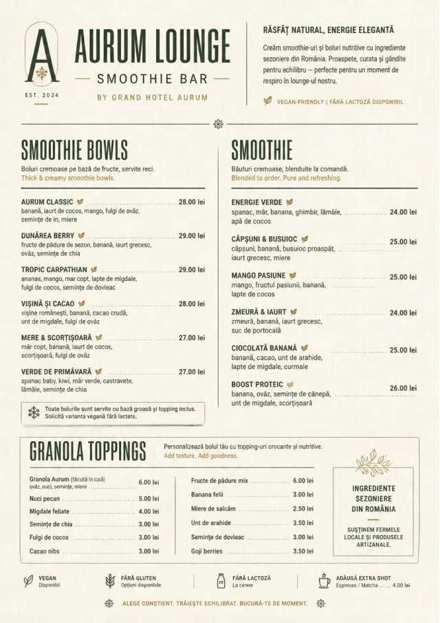 Luxury Hotel Lounge smoothie-menu menu template preview