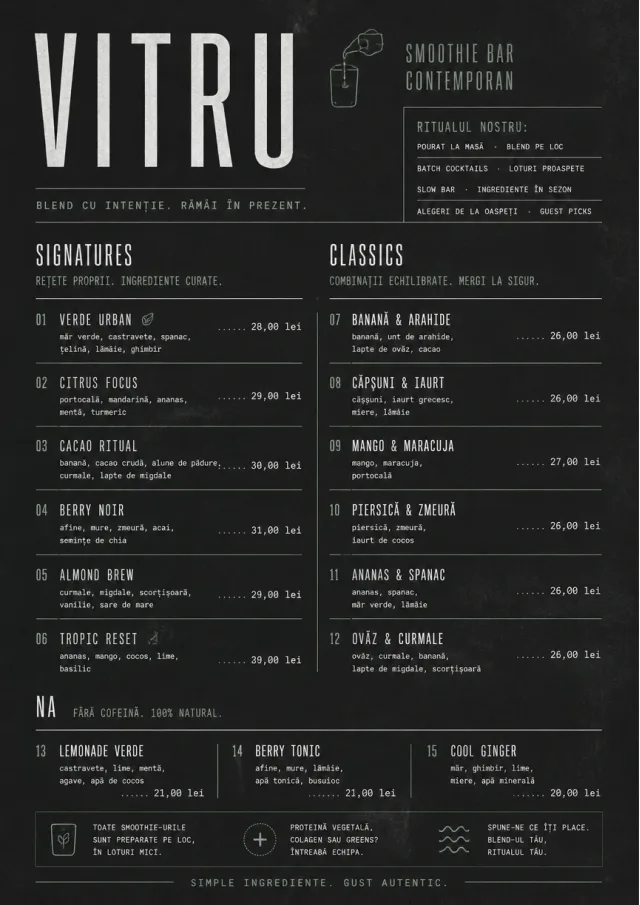 Mono Bar Minimal smoothie-menu menu template preview