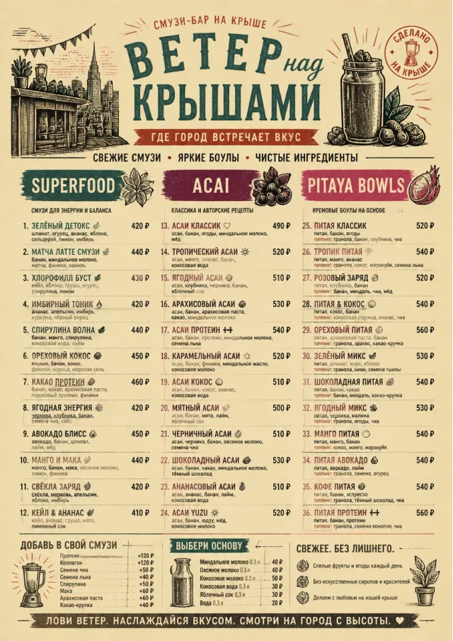 Heritage Taproom smoothie-menu menu template preview