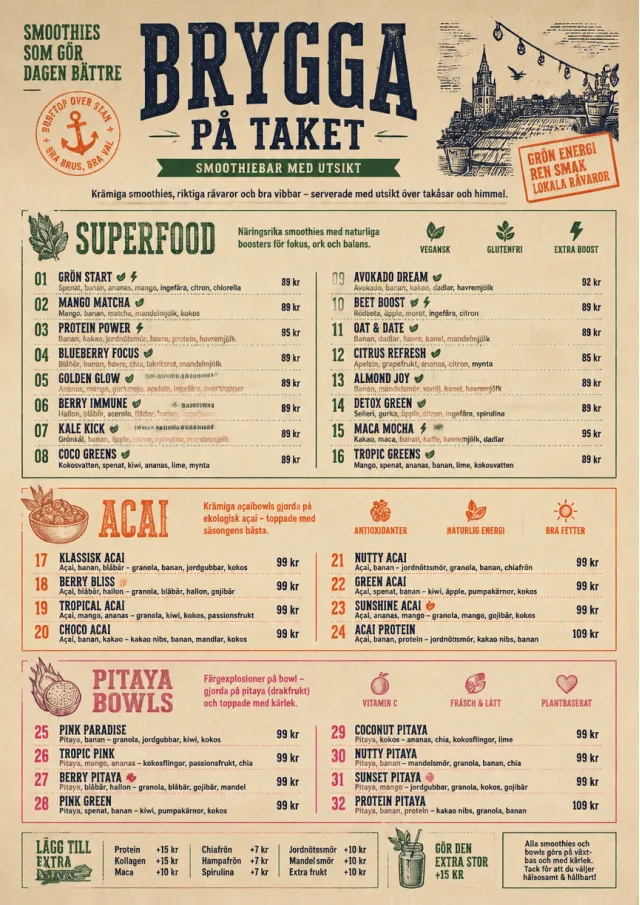 Heritage Taproom smoothie-menu menu template preview