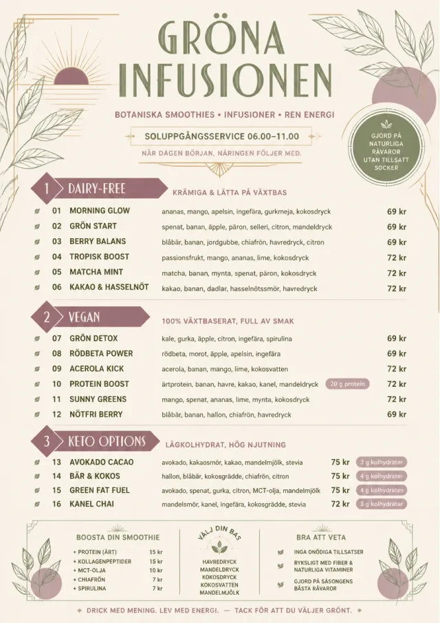 Botanical Infusion smoothie-menu menu template preview
