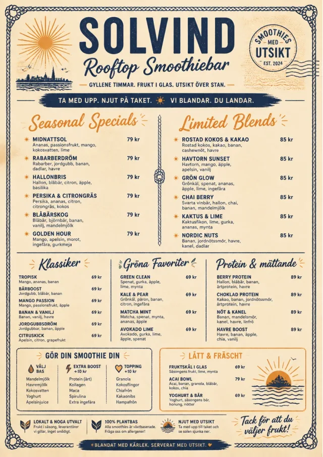 Coastal Sunset smoothie-menu menu template preview