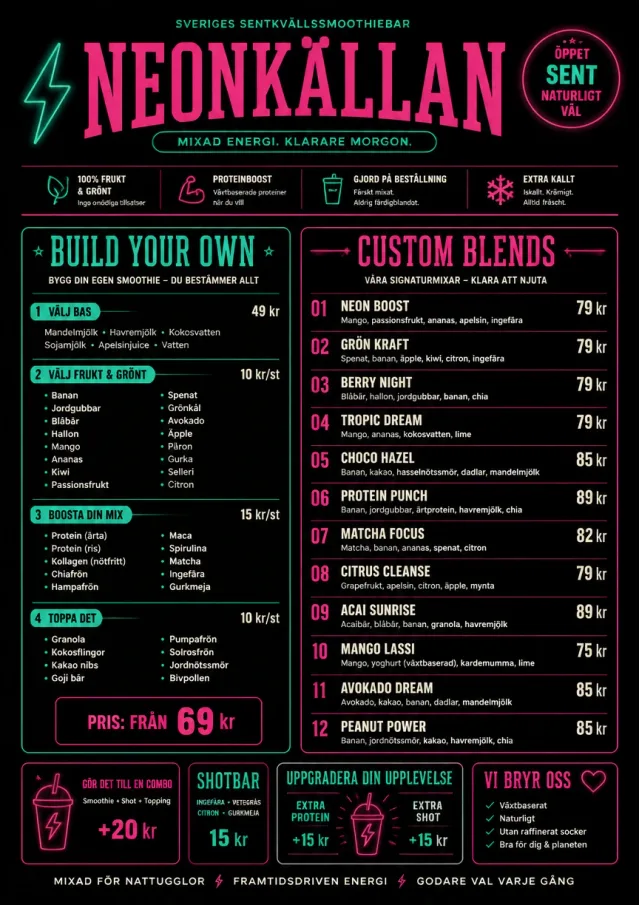 Neon Night Pour smoothie-menu menu template preview